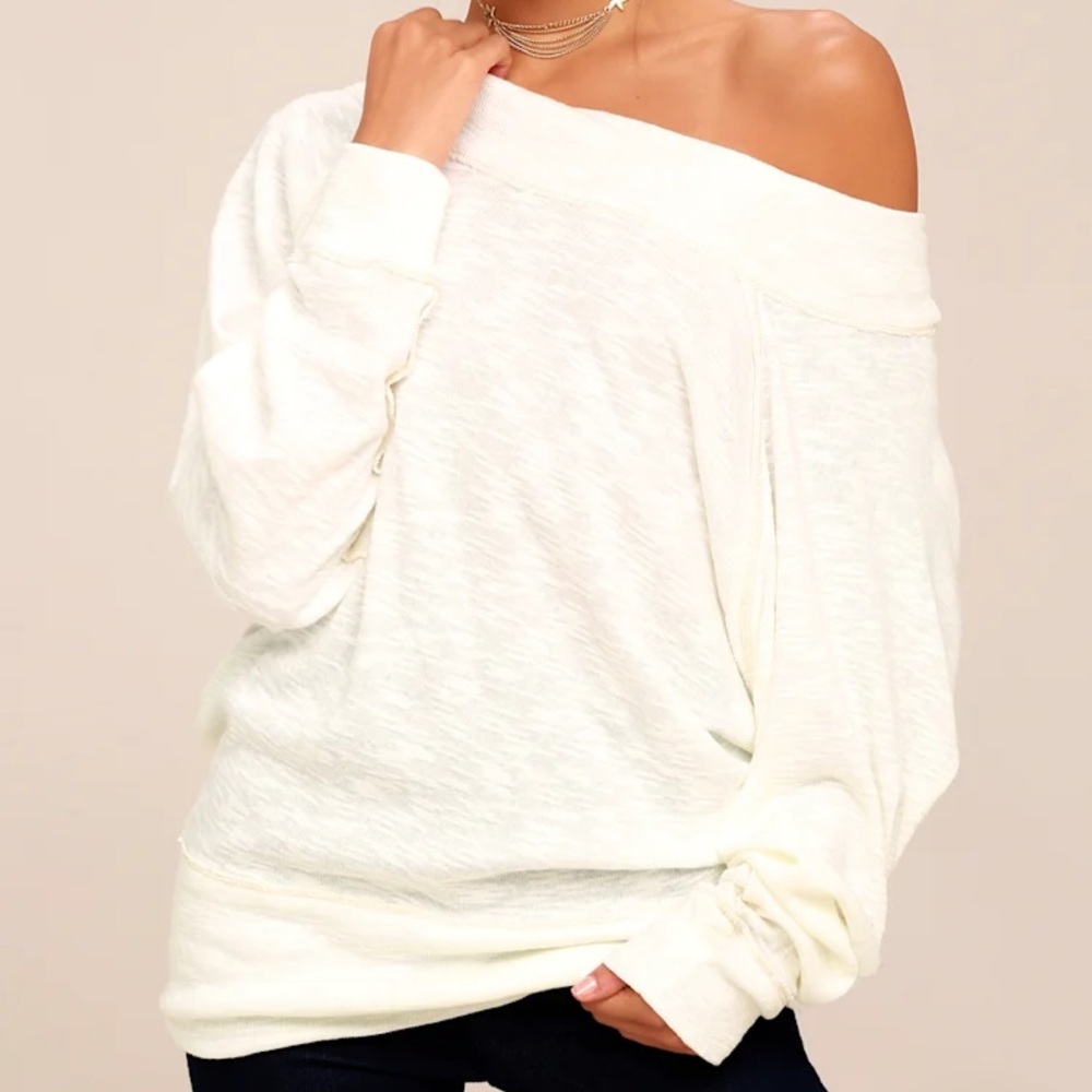 We The Free Free People Palisades Thermal Off The Shoulder Cream Ivory Top